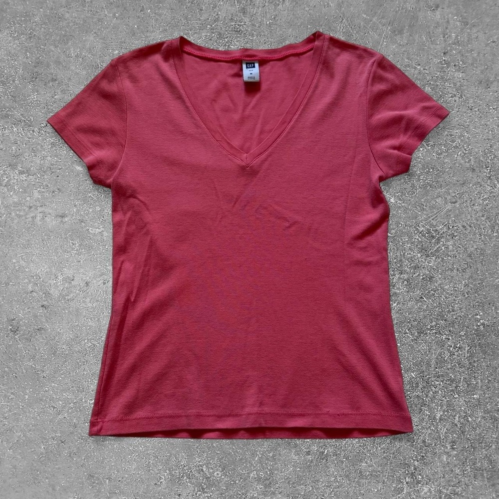 Gap Vintage V-Neck Short Sleeve Shirt Coral Pink Fitted Cotton Tee M 272693